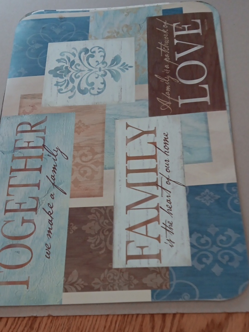 Family & Love Blue Patchwork  Plastic Placemats
